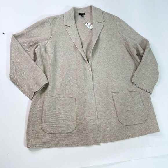 Talbots Sweater Womens 2XP Tan Collared Knitted Wool Blend Open Blazer Cardigan - Picture 1 of 9